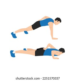 Man doing Single arm push up. Flat vector illustration isolated on white background