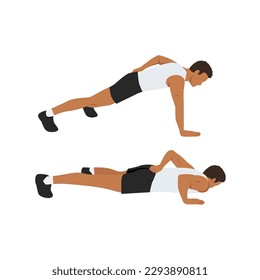 Man doing Single arm push up. Flat vector illustration isolated on white background