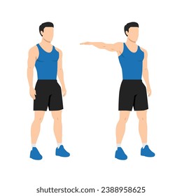 Man doing single arm side or lateral raises exercise. Flat vector illustration isolated on white background