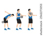 Man doing Single kettlebell swinging clean exercise. Flat vector illustration isolated on white background