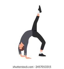 Man doing single leg bridge yoga exercise. Flat vector illustration isolated on white background