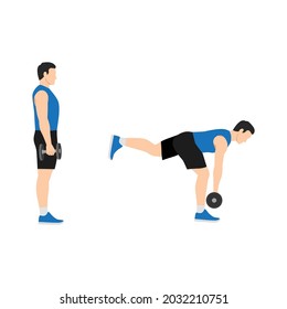 Man doing single leg db deadlifts flat vector illustration isolated on white background