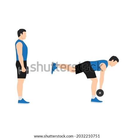 Man doing single leg db deadlifts flat vector illustration isolated on white background