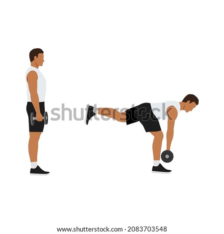 Man doing single leg db deadlifts flat vector illustration isolated on white background
