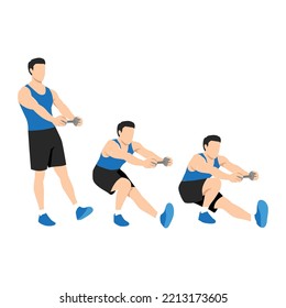 Man Doing Single Leg Dumbbell Squat. Pistol Squats Exercise. Flat Vector Illustration Isolated On White Background. Workout Character Set