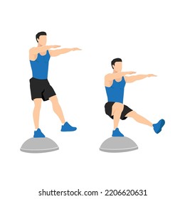 Man Doing Single Leg Squat. Pistol Squats Exercise. Flat Vector Illustration Isolated On White Background