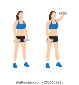 Man doing single or one arm front water bottle raises exercise. Flat vector illustration isolated on white background