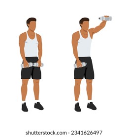 Man doing single or one arm front water bottle raises exercise. Flat vector illustration isolated on white background