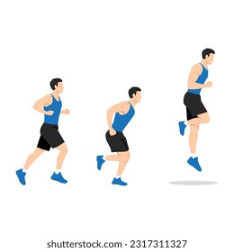 Man doing single or one leg hops or jumps exercise. Hops or hopping exercise. Flat vector illustration isolated on white background