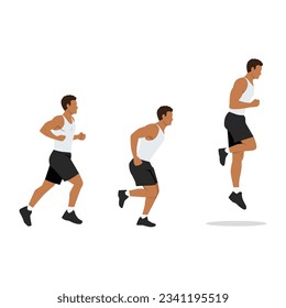 Man doing single or one leg hops or jumps exercise. Hops or hopping exercise. Flat vector illustration isolated on white background