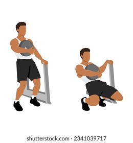 Man doing sissy squat exercise. Flat vector illustration isolated on white background