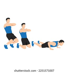 Man doing Sissy squat to nordic curl. Flat vector illustration isolated on white background