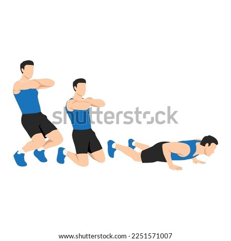 Man doing Sissy squat to nordic curl. Flat vector illustration isolated on white background