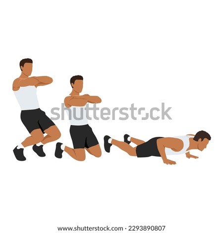 Man doing Sissy squat to nordic curl. Flat vector illustration isolated on white background