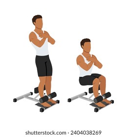 Man doing sissy squat on a machine exercise. Flat vector illustration isolated on white background