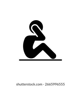 Man doing sit up, crunches icon. Simple solid style. Exercise, abs, abdomen, floor, human, figure, person, fitness, gym concept. Silhouette, glyph symbol. Vector isolated design