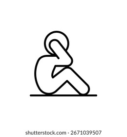 Hombre haciendo sentarse, cruje el icono. Estilo de contorno simple. Ejercicio, abdominales, abdomen, piso, humano, figura, persona, condición física, concepto de gimnasio. Símbolo de línea delgada. Diseño aislado de Vector