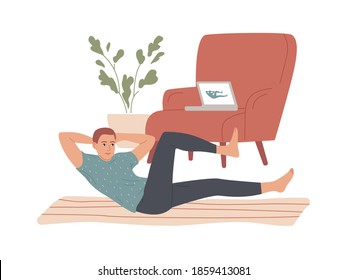 Man doing situps abs crunches at home