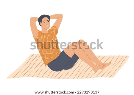 Man doing situps abs crunches at home