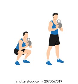 Man doing Smashbell training leg squat with kettlebell exercise. Flat vector illustration isolated on white background. workout character set