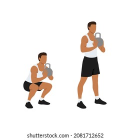 Man doing Smashbell training leg squat with kettlebell exercise. Flat vector illustration isolated on white background. workout character set