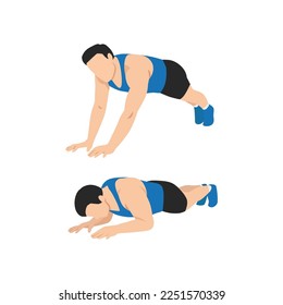 Man doing sphinx push up. Flat vector illustration isolated on white background