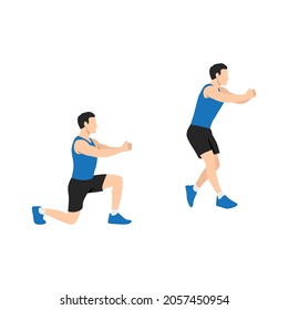 Man Doing Split Squat Jump Exercise. Flat Vector Illustration Isolated On White Background