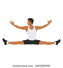 Man doing splits exercise or stretch. Flat vector illustration isolated on white background