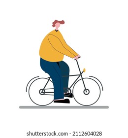 A man doing sports on a bicycle, a healthy lifestyle on a white background
