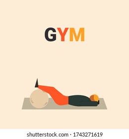 Man doing sports vector illustration. Stretching and fitness concept. Workouts concept. Workouts from home. Active healthy lifestyle. Gym concept. Man doing sports activities vector flat illustration