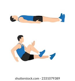 Man doing Sprinter crunch exercise. Flat vector illustration isolated on white background