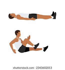 Man doing sit ups exercise. Abdominals exercise flat vector