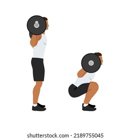 Man doing Squat with barbell exercise. Flat vector illustration isolated on white background