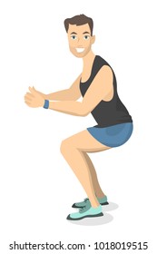 Man doing squats. Fitness exercise on white background.