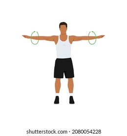 Hombre haciendo ejercicio en los círculos del brazo de pie. Ilustración vectorial plana aislada en fondo blanco