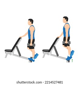 Man doing Standing calf raise with dumbbell exercise. Flat vector illustration isolated on white background