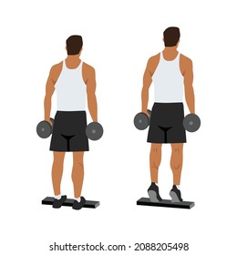 Man doing Standing dumbbell calf raises exercise. Flat vector illustration isolated on white background. Workout character set