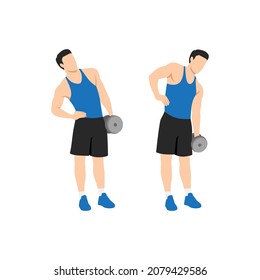 Man doing Standing dumbbell side bends exercise. Flat vector illustration isolated on white background. workout character set