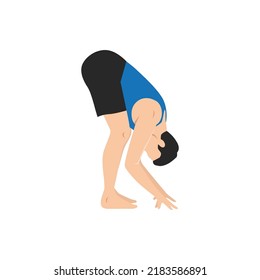 Man doing standing forward bend pose uttanasana exercise. Flat vector illustration isolated on white background