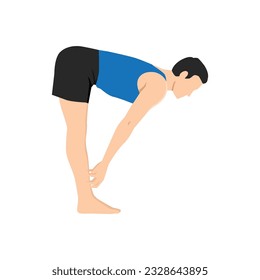 Hombre haciendo ejercicio de pie a mitad de adelante pose ardha uttanasana. Ilustración vectorial plana aislada en fondo blanco