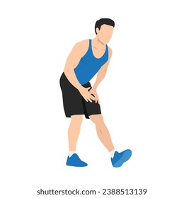 Man doing standing hamstring stretch exercise. Flat vector illustration isolated on white background