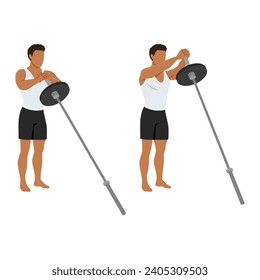 Man doing standing landmine chest svend  press exercise. Flat vector illustration isolated on white background