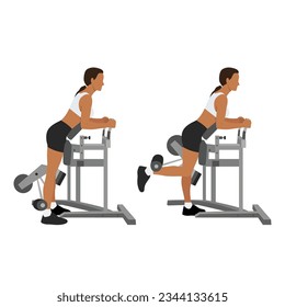 Man doing standing leg hamstring curls machine. Flat vector illustration isolated on white background