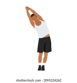 Man doing standing side bend stretch exercise. Flat vector illustration isolated on white background