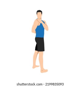 Man doing Standing Spinal Twist Pose l. Practice Katichakrasana l. Flat vector illustration isolated on white background