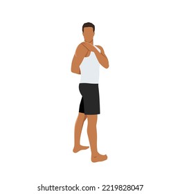 Man doing Standing Spinal Twist Pose l. Practice Katichakrasana l. Flat vector illustration isolated on white background