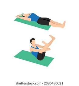 Mann, der eine Sternschnuppe macht oder zerbricht. Abdominale Bewegung. Flache Vektorgrafik einzeln auf weißem Hintergrund