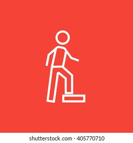 Man doing step exercise line icon.