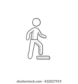 Mann, der Schritt-Übung, Vektorgrafik Symbol einzeln auf dem Hintergrund. Handgezeichneter Mann, der Schrittübungen macht Symbol. Mann, der Schritt-Übung Sketch Symbol für Infografik, Website oder App.