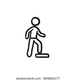 Man doing step exercise vector sketch icon isolated on background. Hand drawn Man doing step exercise icon. Man doing step exercise sketch icon for infographic, website or app.